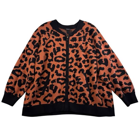 Torrid Plus 4X 4 Cardigan Zip Up Bomber Sweater Leopard Animal Print Heavy Knit - Picture 3 of 15